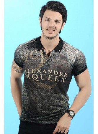 Alexander Yazılı Polo Yaka siyah T-Shirt
