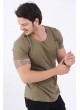 Fermuar Kesik detay Haki T-Shirt