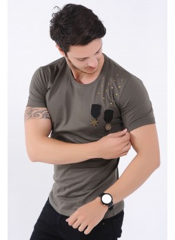 Apoletli Omuz Taş Haki T-Shirt