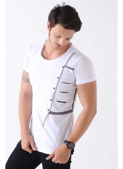 Fermuar Kesik detay Beyaz T-Shirt