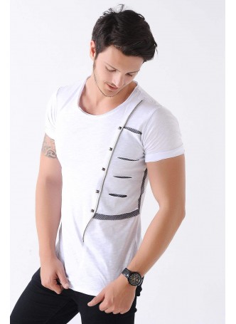 Fermuar Kesik detay Beyaz T-Shirt