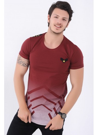 Apoletli Etek Baskı Bordo T-Shirt