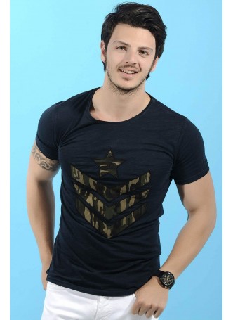 Yıldız Kamuflaj Baskılı Lacivert T-Shirt