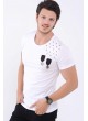 Apoletli Omuz Taş Beyaz T-Shirt
