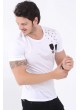 Apoletli Omuz Taş Beyaz T-Shirt