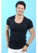 siyah Baskı Desenli Lacivert T-Shirt