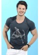Karikatür Baskılı Füme T-Shirt