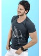 Karikatür Baskılı Füme T-Shirt