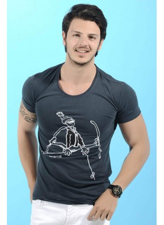 Karikatür Baskılı Füme T-Shirt