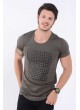 Kabartma Baskı Desenli Haki T-Shirt