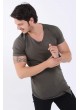 Cep Armalı Yan Kesik Haki T-Shirt