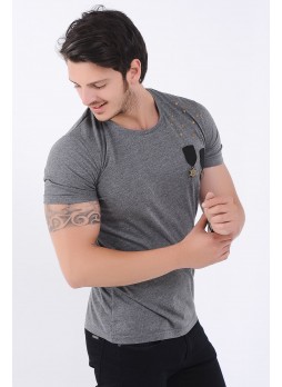 Apoletli Omuz Taş Gri T-Shirt