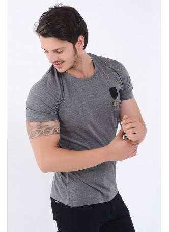 Apoletli Omuz Taş Gri T-Shirt