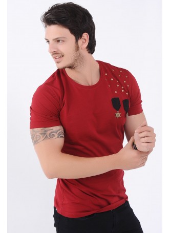 Apoletli Omuz Taş Kırmızı T-Shirt