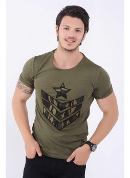 Yıldız Kamuflaj Baskılı Haki T-Shirt
