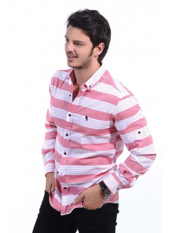 Pembe Şerit Çizgili Beyaz Gömlek
