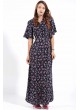 Pembe Çiçek Desenli Lacivert Uzun Elbise