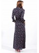 Pembe Çiçek Desenli Lacivert Uzun Kol Elbise