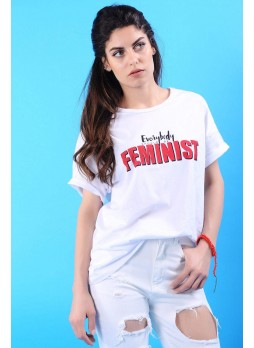 Feminist Baskılı Salaş Beyaz T-Shirt