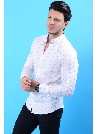 Yeşil Puantiyeli Beyaz Gömlek