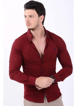 Siyah Nokta Desen Bordo Gömlek