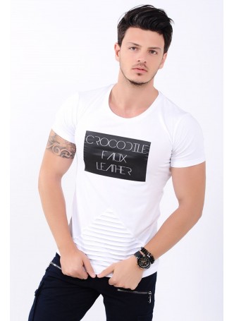 Baskılı Etek Tırtık Beyaz T-Shirt