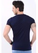 Baskılı Etek Tırtık Lacivert T-Shirt