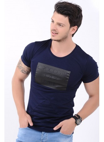Baskılı Etek Tırtık Lacivert T-Shirt