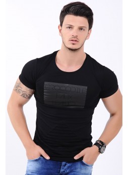 Baskılı Etek Tırtık Siyah T-Shirt