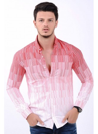 Üstü Kırmızı Desenli Beyaz Gömlek