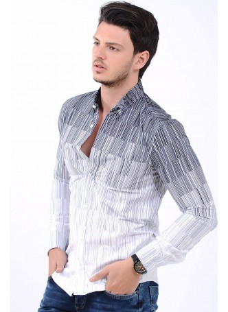 Üstü Siyah Desenli Beyaz Gömlek