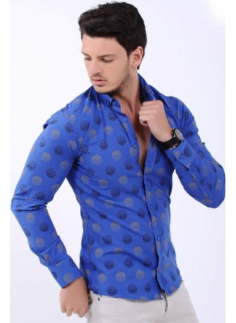 Renkli Nokta Desenli Açık Mavi Gömlek