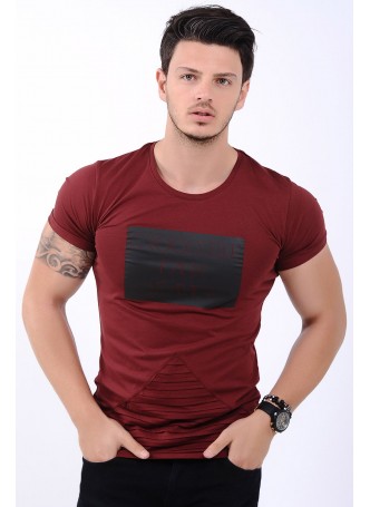 Baskılı Etek Tırtık Bordo T-Shirt
