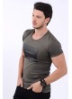 Baskılı Etek Tırtık Haki T-Shirt