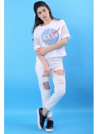 Nasa Baskılı Beyaz T-Shirt