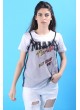 Miami Baskılı Tül Detay Beyaz T-Shirt