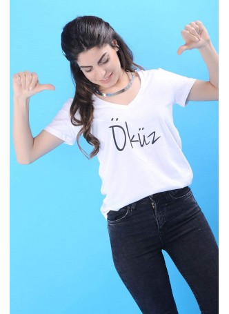 Yazı Baskılı Beyaz T-Shirt