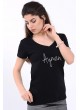 Baskı Yazılı siyah T-Shirt