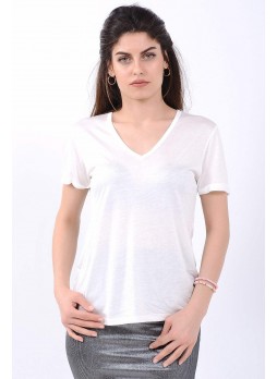 V Yaka Beyaz T-Shirt