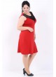 Tül Yaka Geniş Etek Büyük Beden Kırmızı Elbise