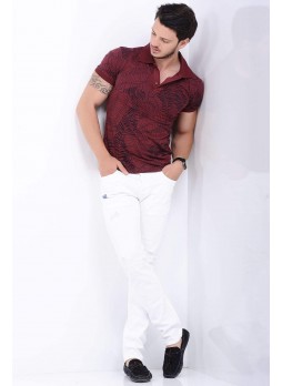 Kesik Armalı Beyaz Denim