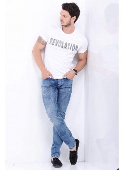 Yıkamalı Taşlı Açık Mavi Denim