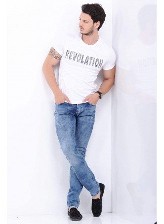 Yıkamalı Taşlı Açık Mavi Denim