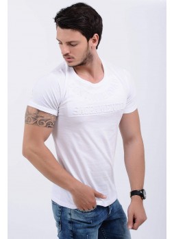 Kabartma Yazı Beyaz T-Shirt