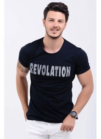 Kabartma Yazı Lacivert T-Shirt