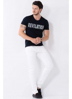 Taşlamalı Beyaz Denim