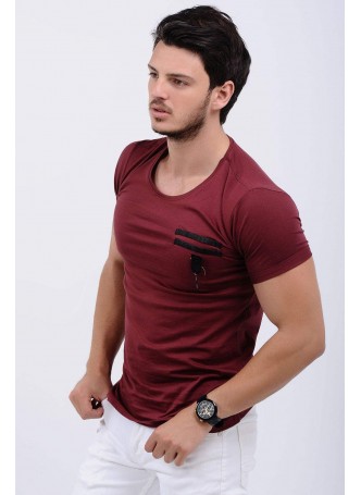Cep Armalı Bordo T-Shirt