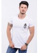 Cep Püskürtme Baskılı Beyaz T-Shirt
