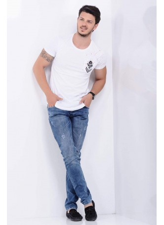 Taşlamalı Açık Mavi Denim
