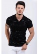 Kabartma Desenli Polo Yaka Siyah T-Shirt